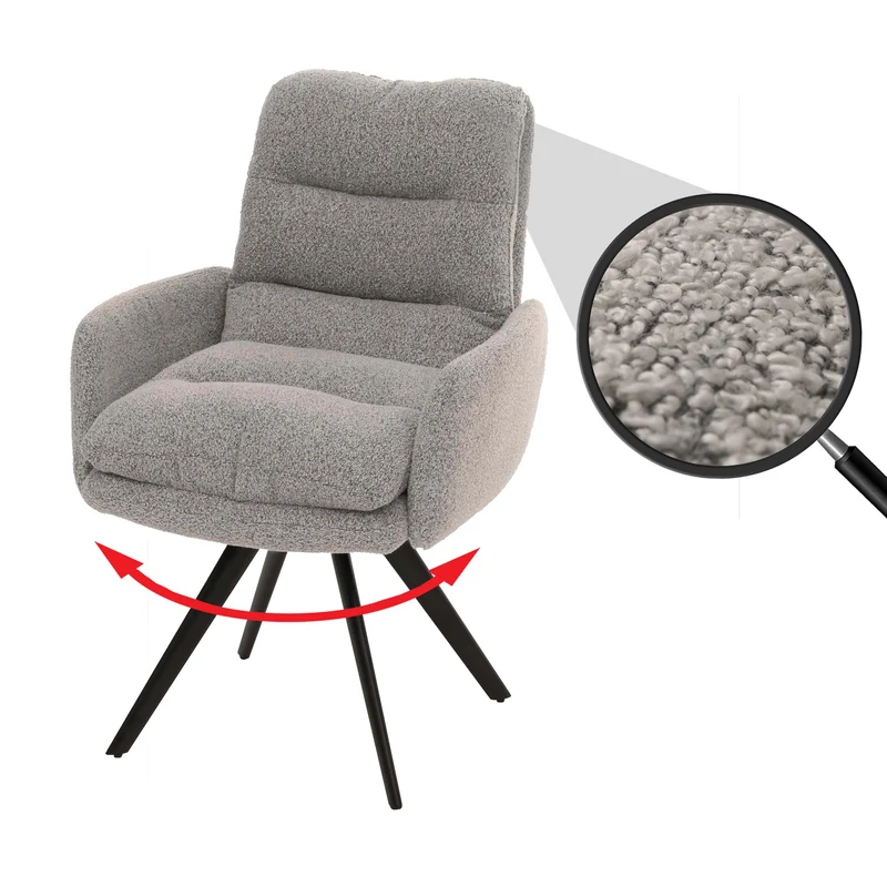 Chaise de salle à manger chaise de cuisine pivotante position automatique tissu/textile bouclé gris clair avec accoudoir 04_0006286