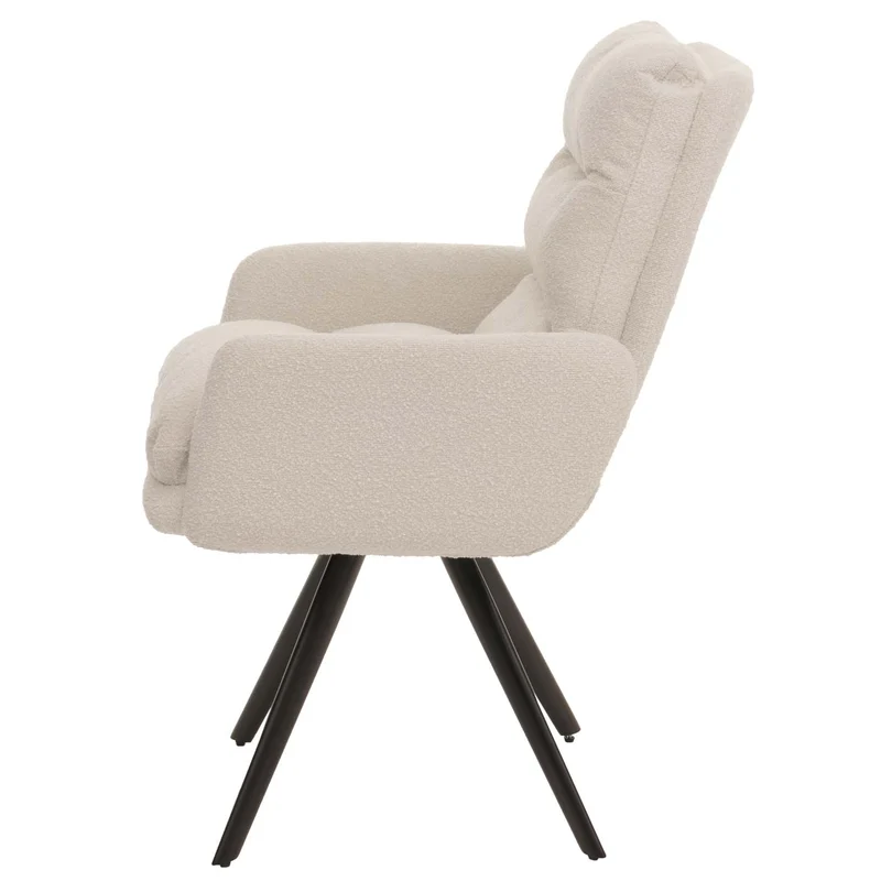 Chaise de salle à manger chaise de cuisine pivotante position automatique tissu/textile bouclé blanc crème avec accoudoir 04_0006285