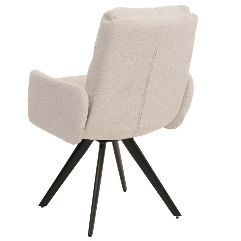 Chaise de salle à manger chaise de cuisine pivotante position automatique tissu/textile bouclé blanc crème avec accoudoir 04_0006285