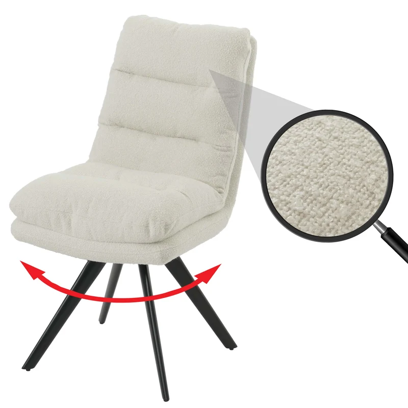 Chaise de salle à manger chaise de cuisine pivotante position automatique tissu/textile bouclé blanc crème 04_0006284