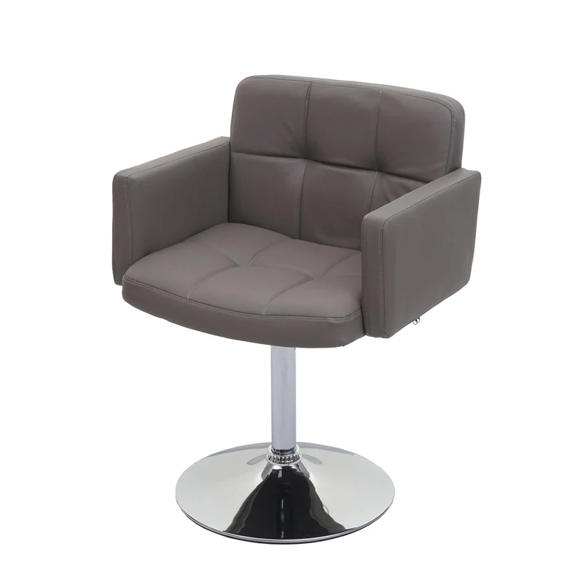 Chaise de salle à manger avec accoudoirs et coutures décoratives pivotante en PVC taupe-gris 04_0006282