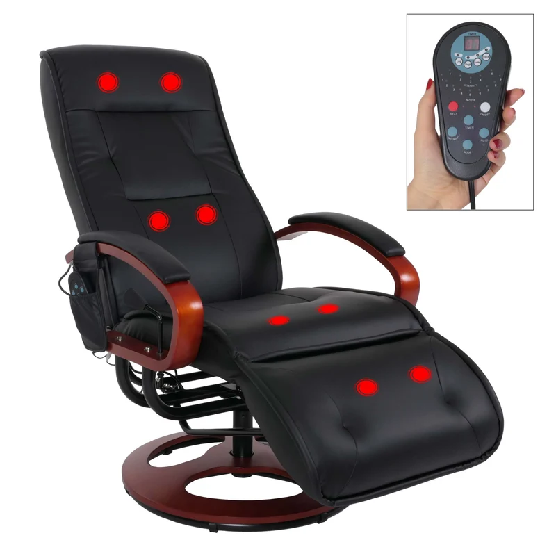 Fauteuil de relaxation avec fonction massage 8 points 5 niveaux d'intensité en PVC noir 04_0006383