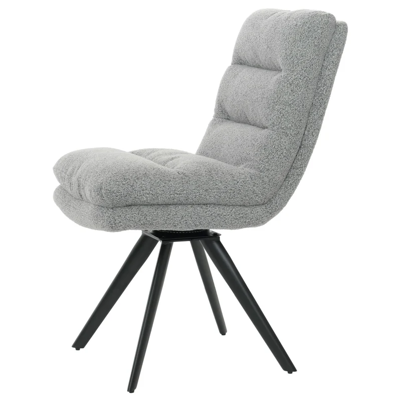 Chaise de salle à manger x1 rotatif en tissu bouclé gris clair rembourrage épais coins arrondis 04_0006279