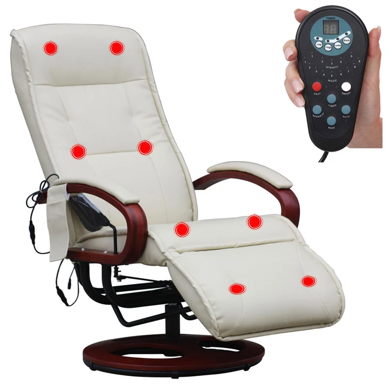 Fauteuil de relaxation avec fonction massage en 8 points 3 niveaux d'intensité en cuir crème 04_0006380