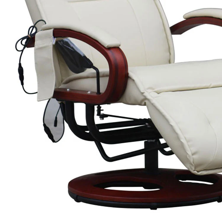Fauteuil de relaxation avec fonction massage en 8 points 3 niveaux d'intensité en cuir crème 04_0006380