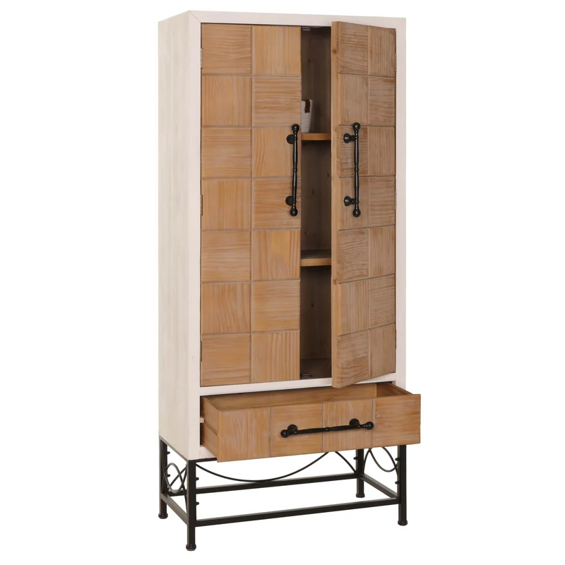 Armoire haute bibliothèque meuble de salon avec portes et tiroir en bois massif et MDF 167 x 72 x 41 cm 04_0005759