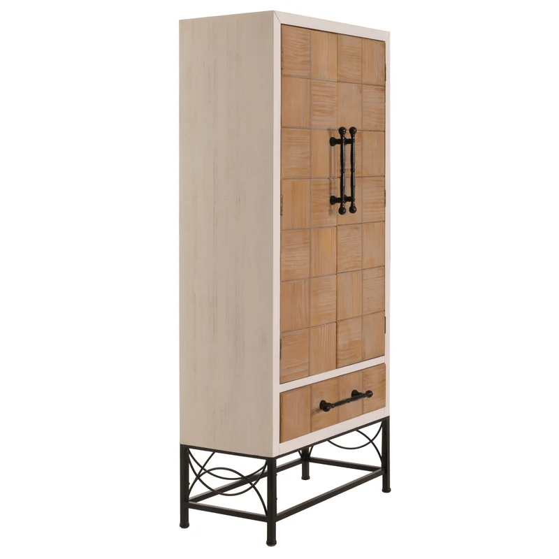 Armoire haute bibliothèque meuble de salon avec portes et tiroir en bois massif et MDF 167 x 72 x 41 cm 04_0005759