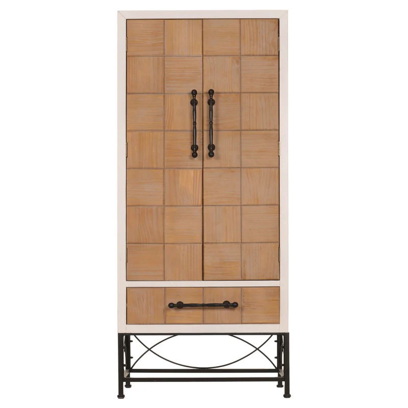 Armoire haute bibliothèque meuble de salon avec portes et tiroir en bois massif et MDF 167 x 72 x 41 cm 04_0005759
