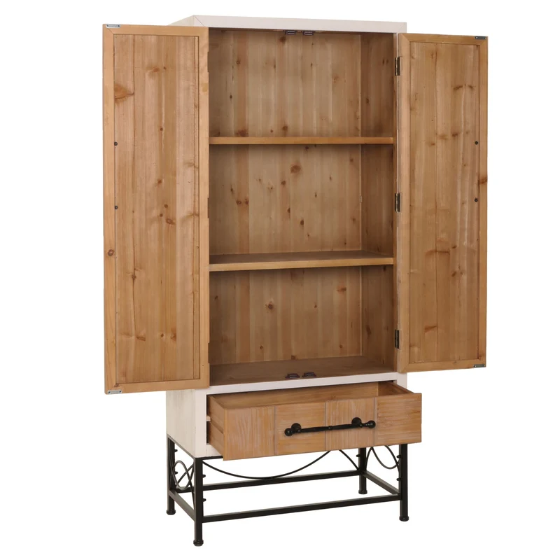 Armoire haute bibliothèque meuble de salon avec portes et tiroir en bois massif et MDF 167 x 72 x 41 cm 04_0005759