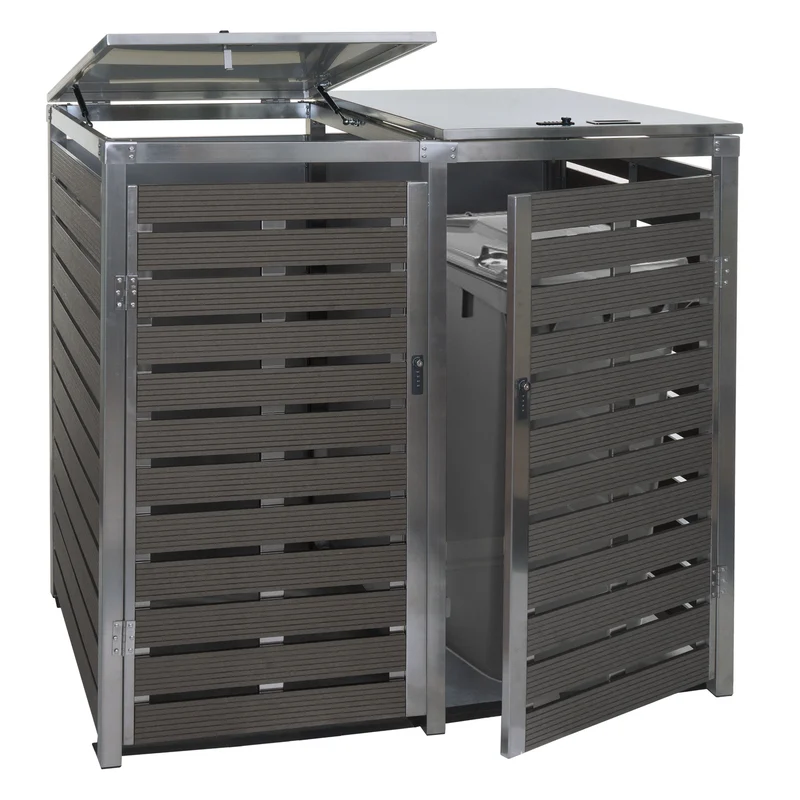 Abri pour 2 poubelles cache-poubelles verrouillable avec couvercle jusqu'à 240L 119x134x84 cm acier inoxydable anthracite 04_0005716