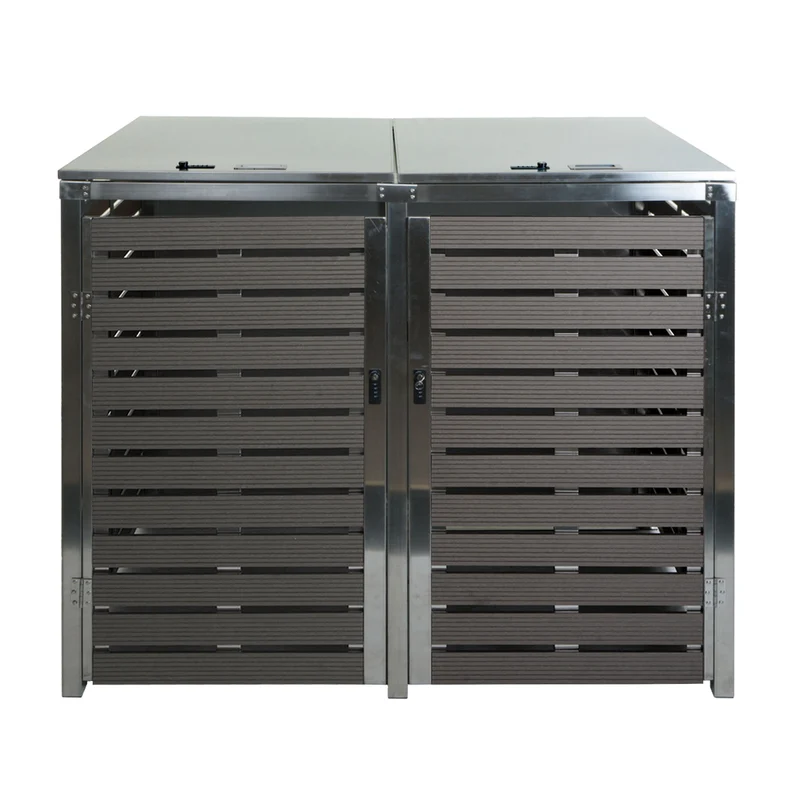 Abri pour 2 poubelles cache-poubelles verrouillable avec couvercle jusqu'à 240L 119x134x84 cm acier inoxydable anthracite 04_0005716