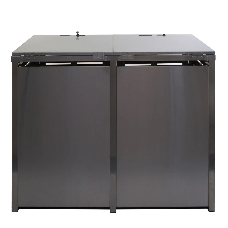 Abri pour 2 poubelles cache-poubelles verrouillable avec couvercle jusqu'à 240L 119x134x84 cm acier inoxydable anthracite 04_0005716