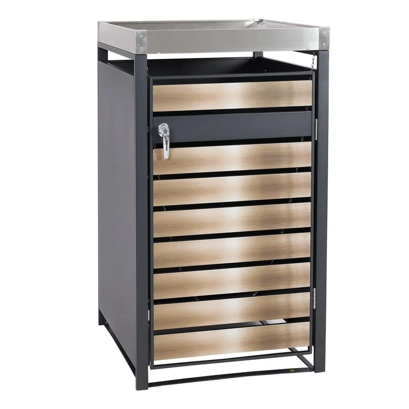 Abri poubelle avec bac à plantes porte verrouillable 125 x 68 x 80 cm métal anthracite doré 04_0005703