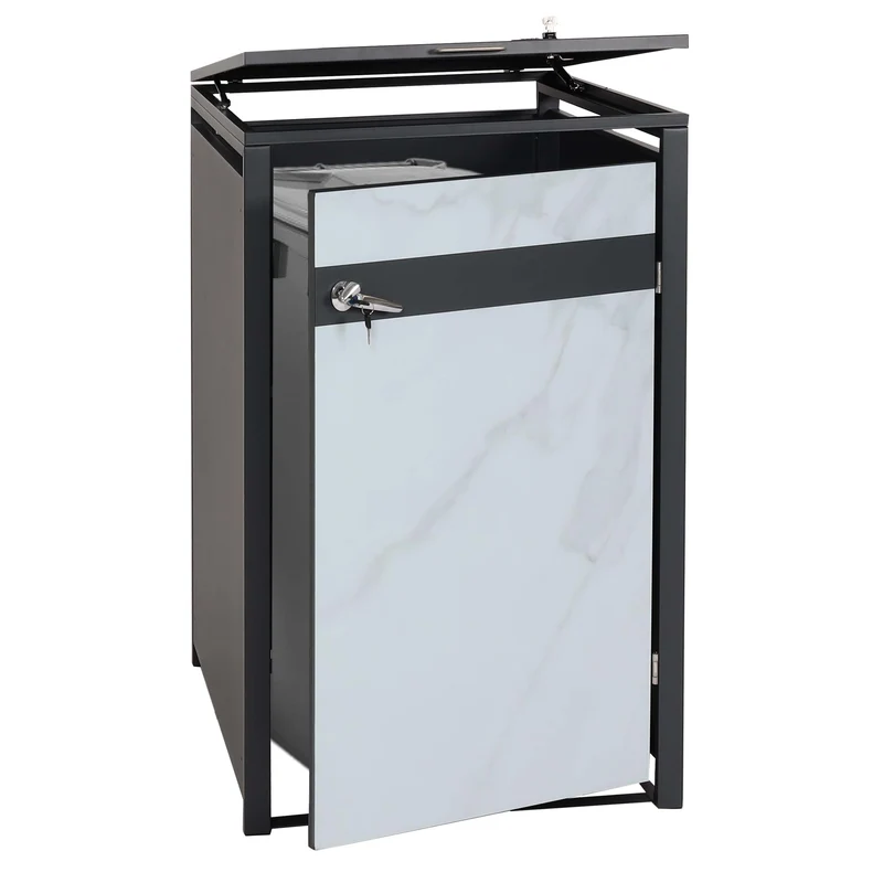 Abri poubelle pour une poubelle porte verrouillable aspect marbre anthracite clair 04_0005695