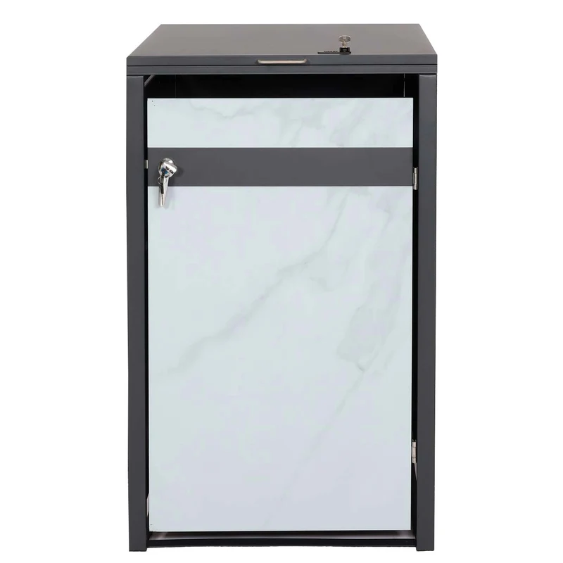 Abri poubelle pour une poubelle porte verrouillable aspect marbre anthracite clair 04_0005695