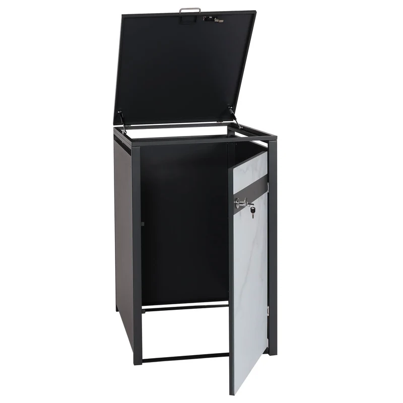 Abri poubelle pour une poubelle porte verrouillable aspect marbre anthracite clair 04_0005695