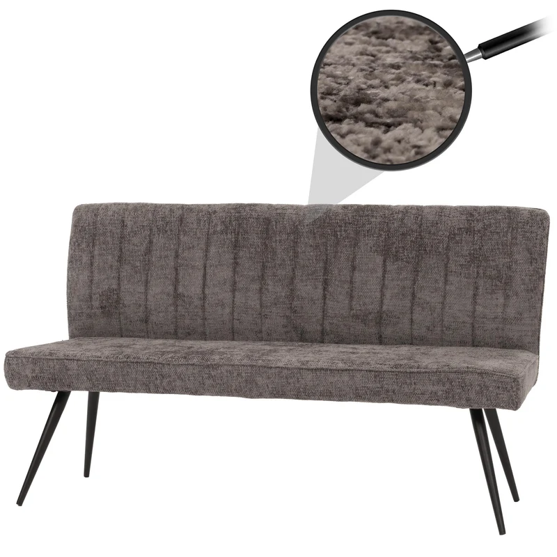 Banc de salle à manger canapé avec dossier rembourré en tissu chenille gris-marron et métal 160 cm 04_0005860
