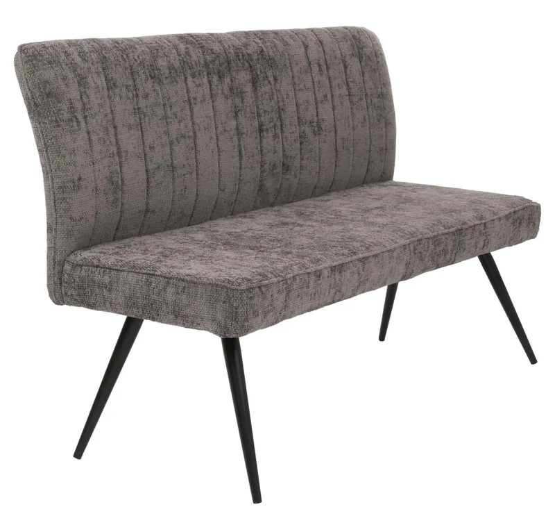 Banc de salle à manger canapé avec dossier rembourré en tissu chenille gris-marron et métal 160 cm 04_0005860