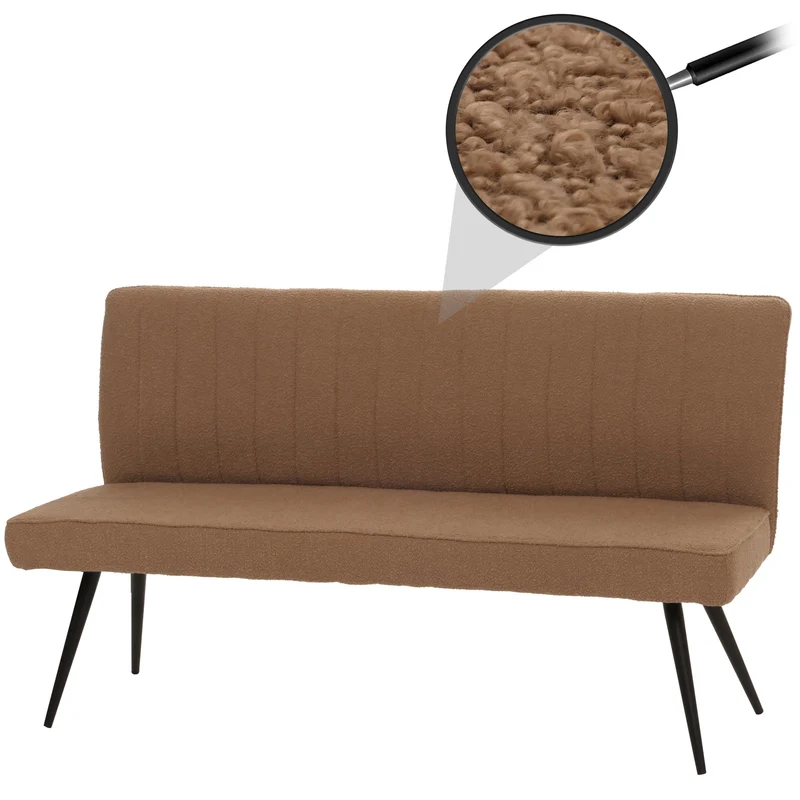 Banc de salle à manger banquette rembourrée avec dossier en tissu bouclé marron et métal 160 cm 04_0005863