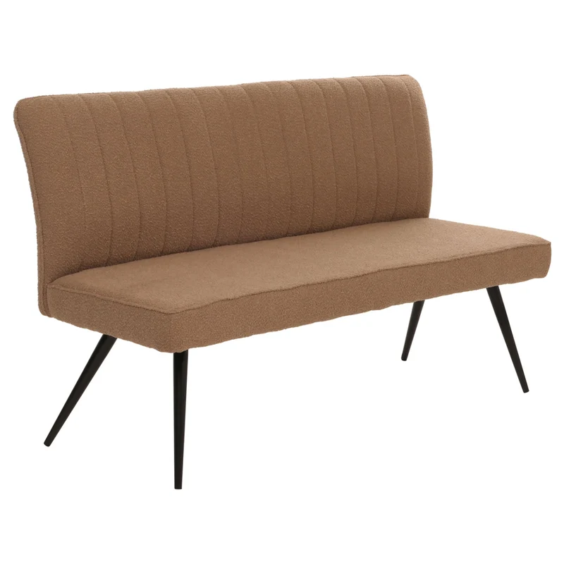 Banc de salle à manger banquette rembourrée avec dossier en tissu bouclé marron et métal 160 cm 04_0005863