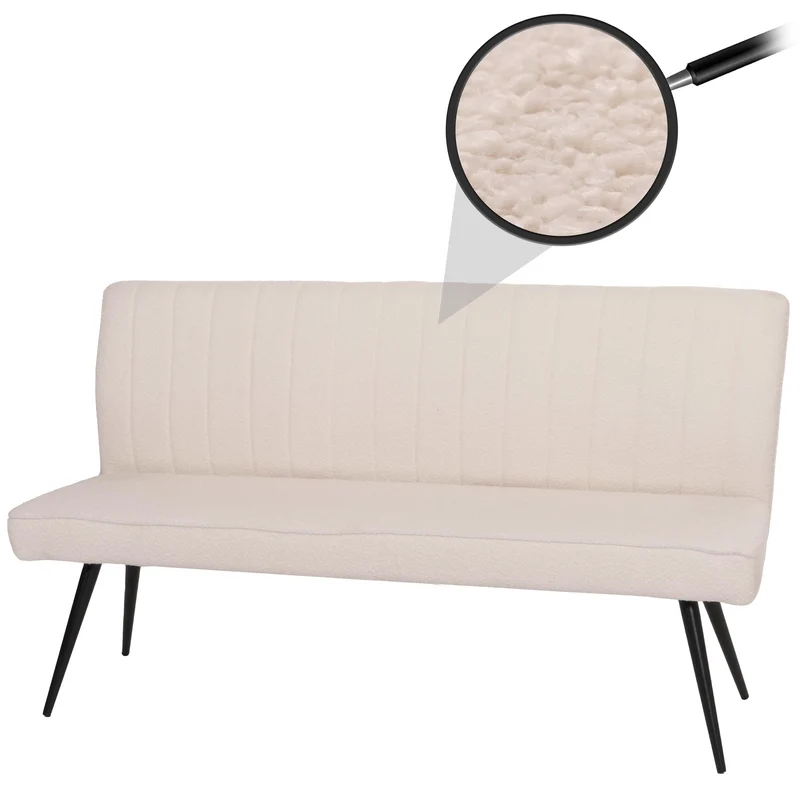 Banc de salle à manger banquette rembourrée avec dossier en tissu bouclé crème et métal 160 cm 04_0005862