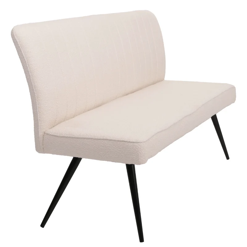 Banc de salle à manger banquette rembourrée avec dossier en tissu bouclé crème et métal 160 cm 04_0005862