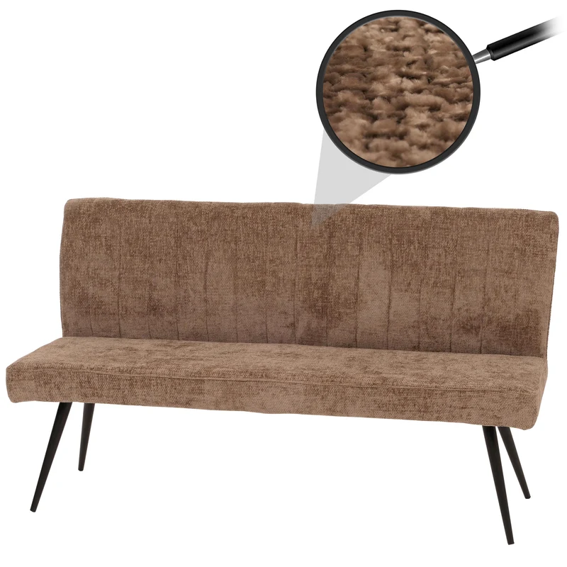 Banc de salle à manger banquette rembourrée avec dossier en tissu chenille marron et métal 160 cm 04_0005861