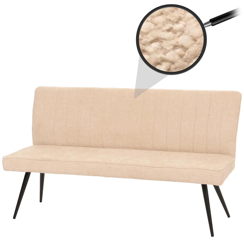 Banc de salle à manger banquette rembourrée avec dossier en tissu crème chenille et métal 160 cm 04_0005859