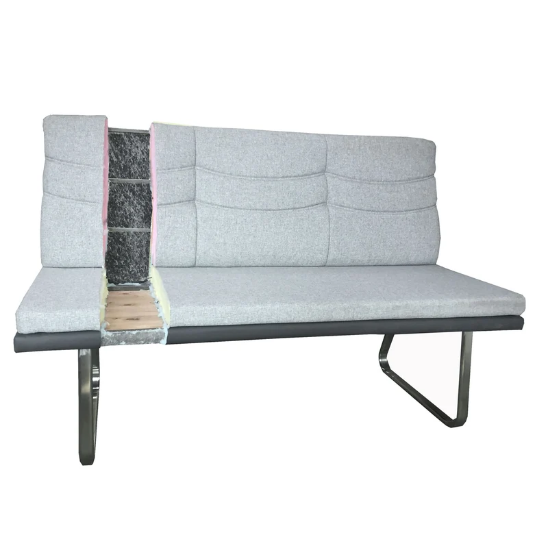 Banc de salle à manger canapé en tissu gris PVC et acier inoxydable brossé longueur 160 cm 04_0005843