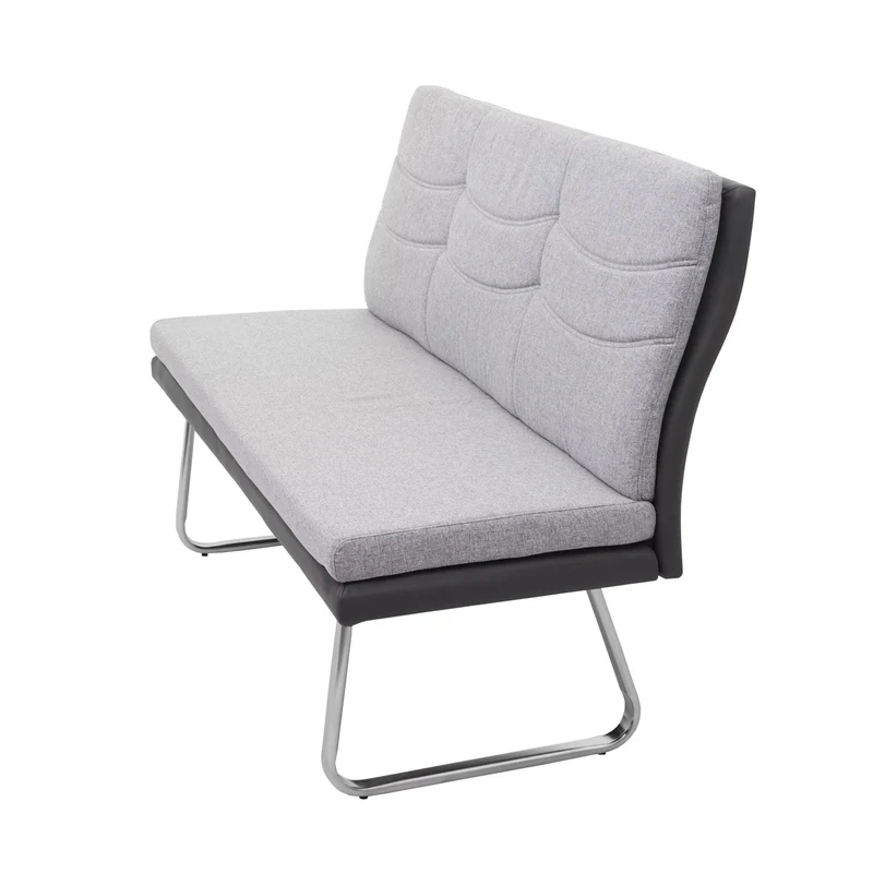 Banc de salle à manger canapé en tissu gris PVC et acier inoxydable brossé longueur 160 cm 04_0005843