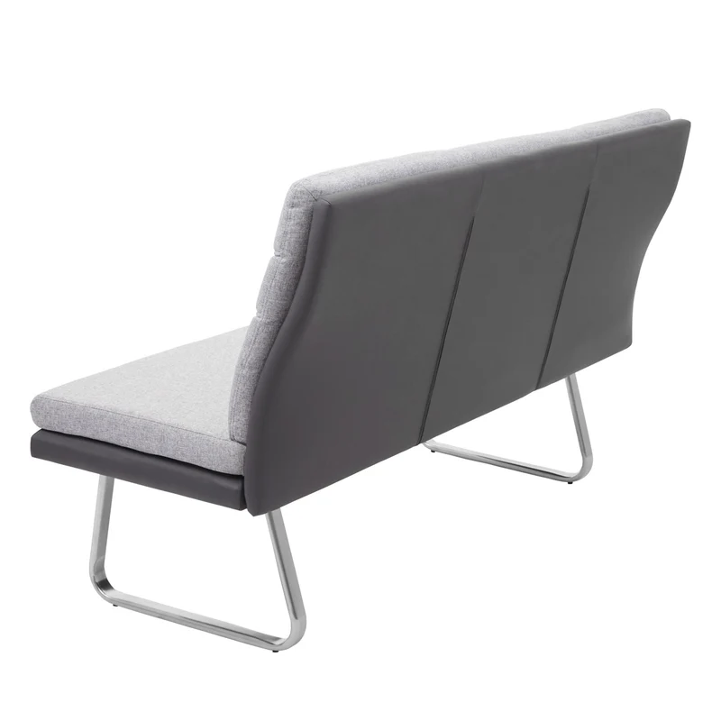 Banc de salle à manger canapé en tissu gris PVC et acier inoxydable brossé longueur 160 cm 04_0005843