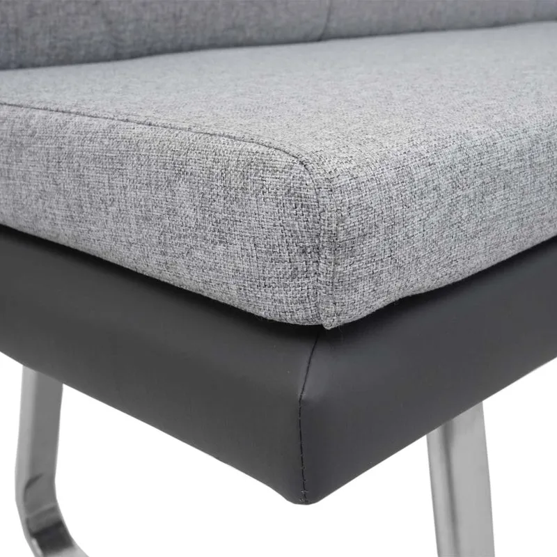Banc de salle à manger canapé en tissu gris PVC et acier inoxydable brossé longueur 160 cm 04_0005843