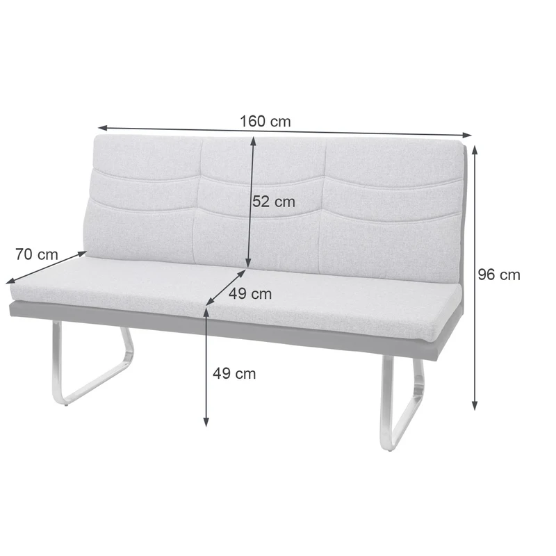 Banc de salle à manger canapé en tissu gris PVC et acier inoxydable brossé longueur 160 cm 04_0005843