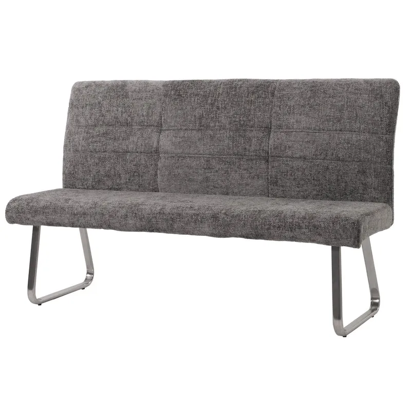 Banc canapé de salle à manger en tissu chenille gris foncé et acier inoxydable brossé 160 cm 04_0005816