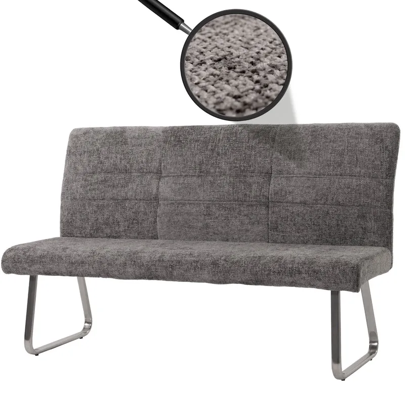 Banc canapé de salle à manger en tissu chenille gris foncé et acier inoxydable brossé 160 cm 04_0005816