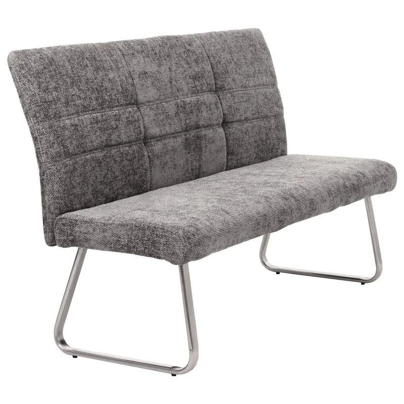 Banc canapé de salle à manger en tissu chenille gris foncé et acier inoxydable brossé 160 cm 04_0005816