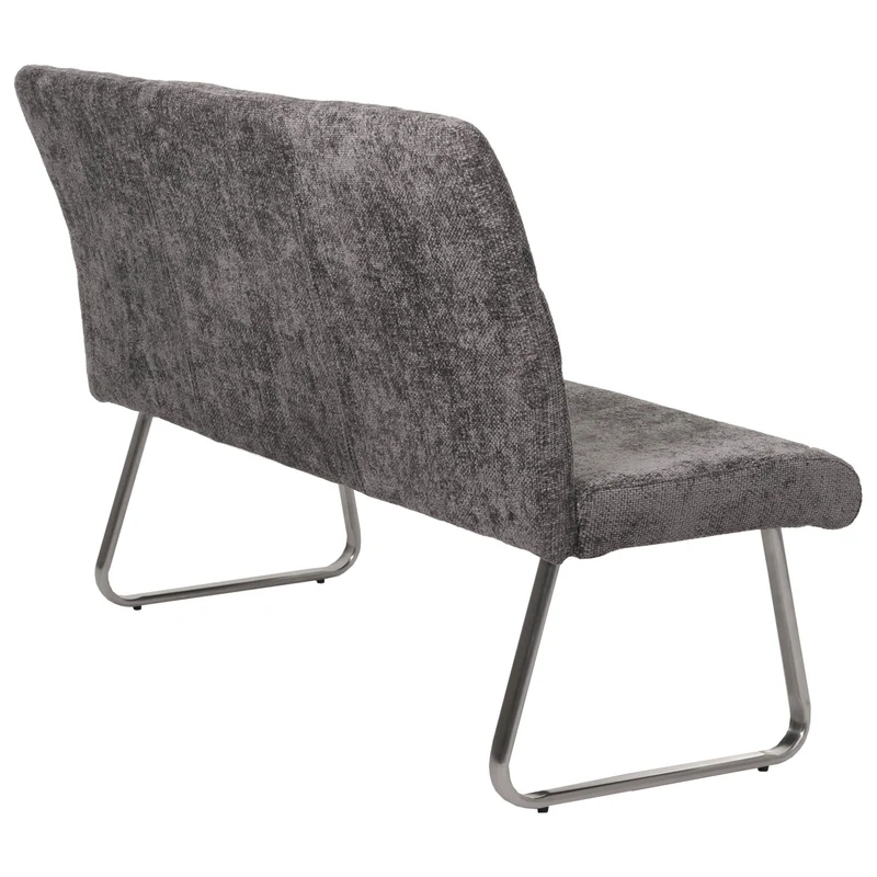 Banc canapé de salle à manger en tissu chenille gris foncé et acier inoxydable brossé 160 cm 04_0005816