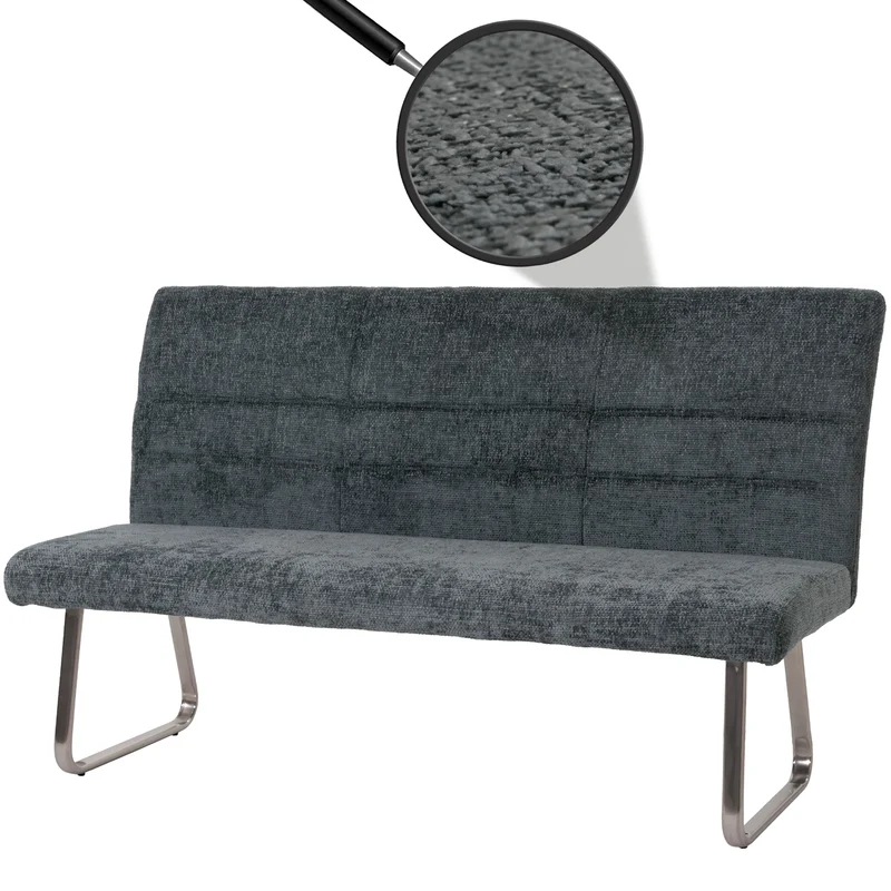Banc canapé de salle à manger en tissu chenille bleu-vert 180 cm et acier inoxydable brossé 04_0005818