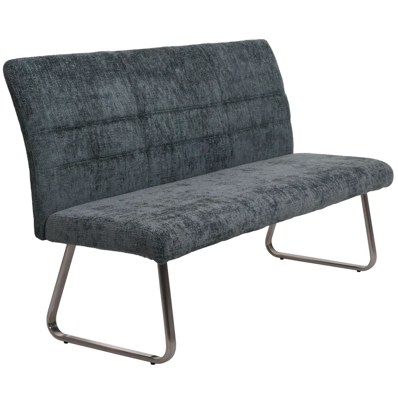 Banc canapé de salle à manger en tissu chenille bleu-vert 180 cm et acier inoxydable brossé 04_0005818
