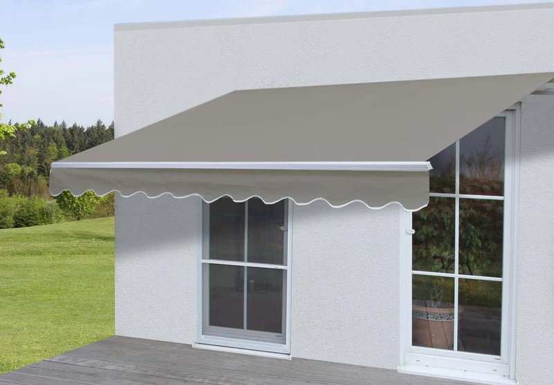 Store bannes auvent en aluminium avec manivelle protection solaire 4 x 3m polyester gris-marron 04_0005772