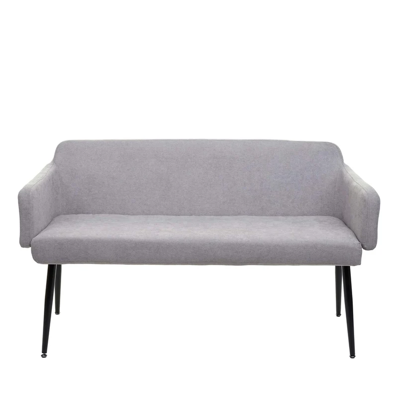 Banc de salle à manger canapé rembourré avec dossier et accoudoir en tissu gris 133 cm 04_0005866