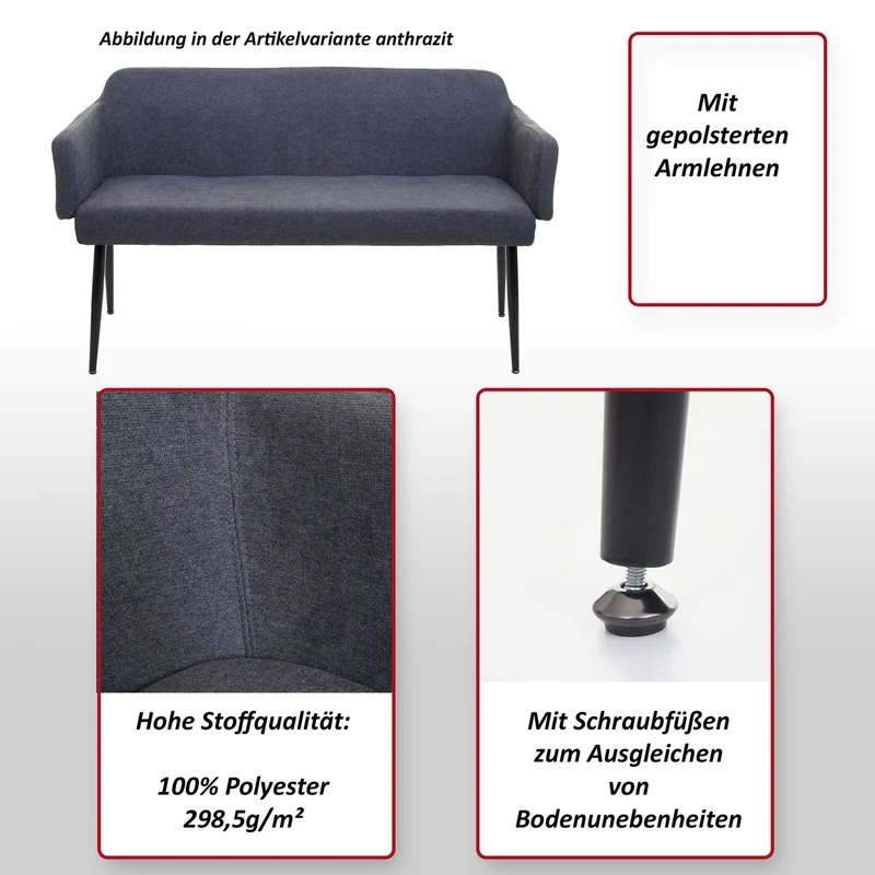 Banc de salle à manger banquette rembourrée avec dossier accoudoir en tissu anthracite 133 cm 04_0005867
