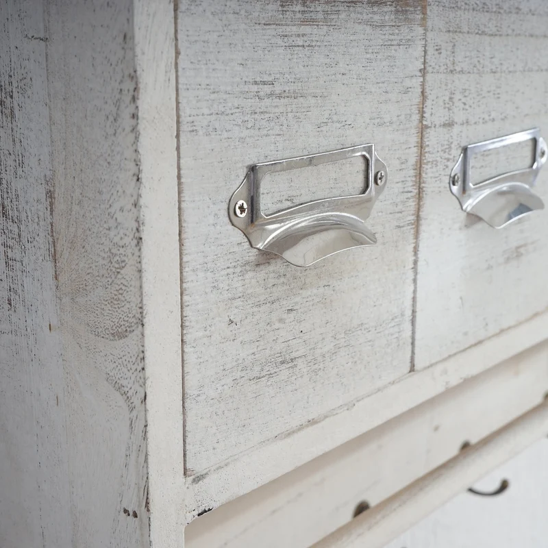 Porte-manteau mural vintage 5 tiroirs avec 4 crochets 32x65x13 cm aspect vieilli blanc 04_0005760