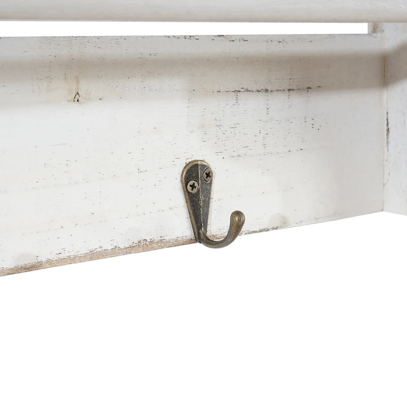 Porte-manteau mural vintage 5 tiroirs avec 4 crochets 32x65x13 cm aspect vieilli blanc 04_0005760