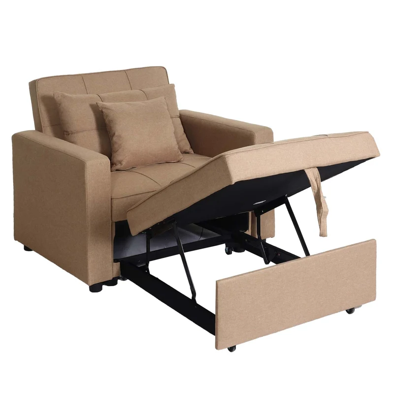 Fauteuil de couchage chaise pliante canapé-lit lit d'appoint relaxation surface de couchage 103x197 cm en tissu taupe 04_0006250