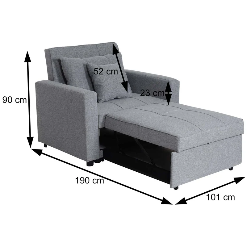 Fauteuil de couchage chaise pliante canapé-lit lit d'appoint relaxation surface de couchage 103x197 cm en tissu taupe 04_0006250