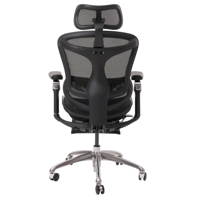 Fauteuil de bureau pivotant support lombaire ergonomique avec repose-pieds rabattable et accoudoirs réglables maille noir 04_0006233
