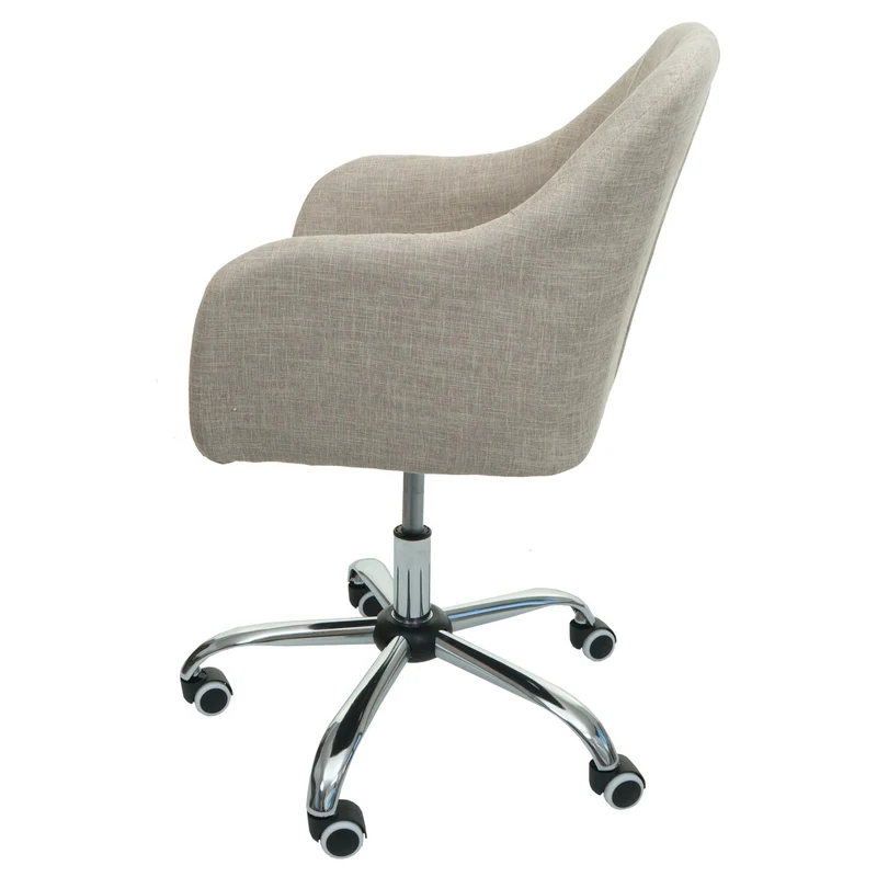 Chaise de bureau pivotante avec accoudoir en tissu crème boutons décoratifs et coutures décoratives 04_0006230