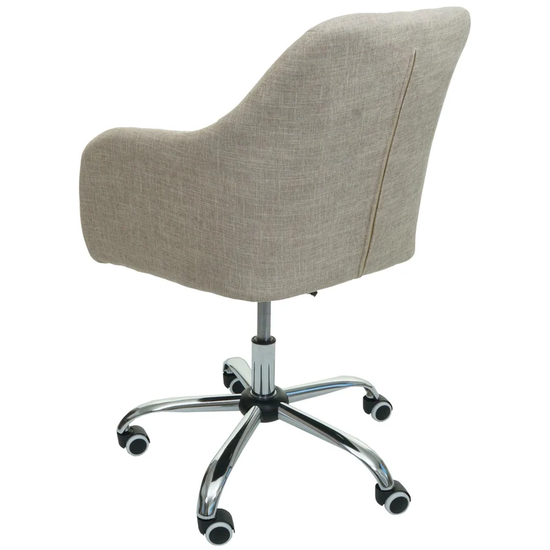 Chaise de bureau pivotante avec accoudoir en tissu crème boutons décoratifs et coutures décoratives 04_0006230