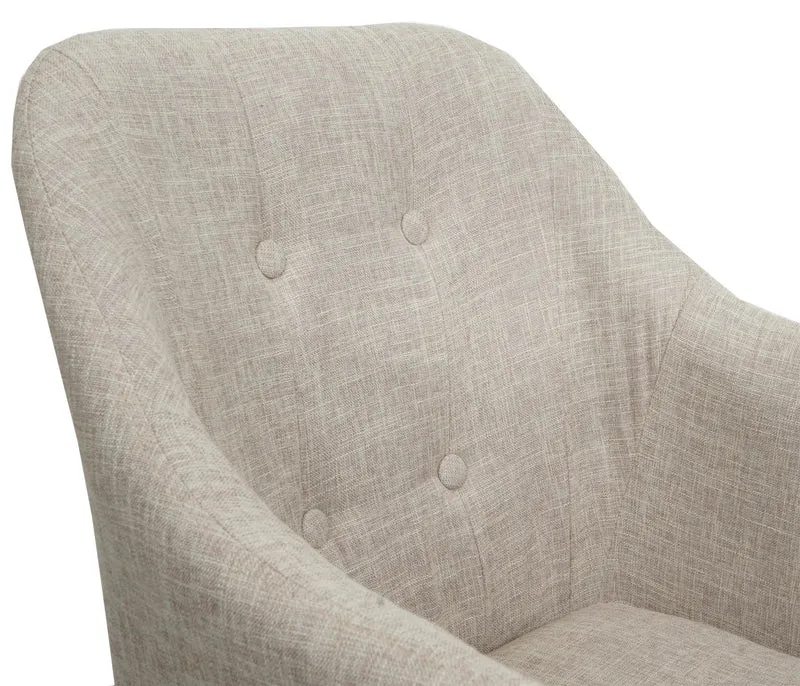 Chaise de bureau pivotante avec accoudoir en tissu crème boutons décoratifs et coutures décoratives 04_0006230